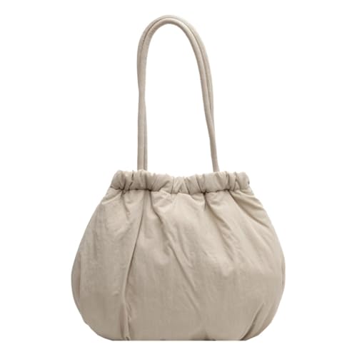 Jiqoe Lässige Handtasche, plissiert, Nylon, modische Tragetasche, Schultertasche, Geldbörse, Reisetasche, für Damen und Mädchen, große Kapazität, gesteppte Tasche, beige von Jiqoe