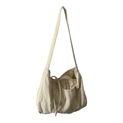 Jiqoe Lässige Kuriertasche aus Segeltuch, vielseitige Tragetasche, Einkaufstasche, Schultertasche, für Damen und Mädchen, Reisetasche, große Kapazität, weiß von Jiqoe