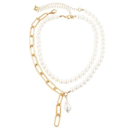 Jiqoe Luxuriöse lange Quastenkette, Halskette, barocke Perlen, Schlüsselbeinkette, stilvoller Schmuck für Partys und Hochzeiten, Imitationsperle + Kette von Jiqoe
