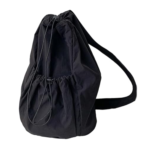 Jiqoe Modische, lässige Tasche mit Kordelzug, gerüschte Hobo-Tasche, Nylon-Umhängetasche, Damen-Geldbörse, Crossbody-Tasche für Frauen und Mädchen, vielseitige Tasche, Schwarz von Jiqoe