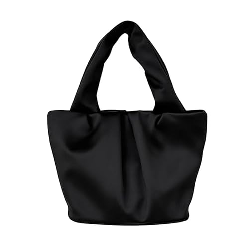 Jiqoe Modische Freizeittasche, Tragetasche, Handy-Tasche für Damen und Mädchen, vielseitiges gerüschtes Design, Einkaufstasche, großes Fassungsvermögen, plissiert, Schwarz von Jiqoe