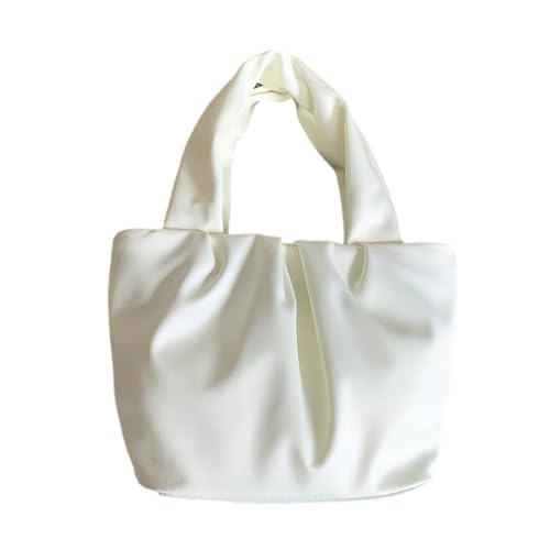 Jiqoe Modische Freizeittasche, Tragetasche, Handy-Tasche für Damen und Mädchen, vielseitiges gerüschtes Design, Einkaufstasche, großes Fassungsvermögen, plissiert, beige von Jiqoe