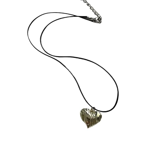 Jiqoe Modische Halskette mit Herz-Anhänger, Schlüsselbeinkette, einfaches Lederseil, kurze Kette, Choker-Halskette, Statement-Schmuck, Metall von Jiqoe