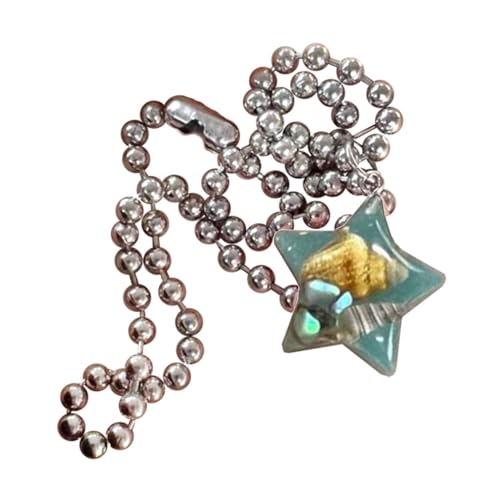 Jiqoe Modische Halskette mit Sternmuschel-Anhänger, elegante Schlüsselbeinkette, einfache Metallperlenkette, Statement-Schmuck, 40 cm, Kunstharz-Legierung von Jiqoe