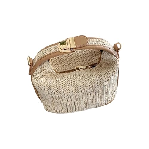 Jiqoe Modische Handtasche, Umhängetasche, Stroh, gewebt, trendig, klein, quadratisch, für Mädchen und Damen, große Kapazität, lässige Tragetasche, beige von Jiqoe