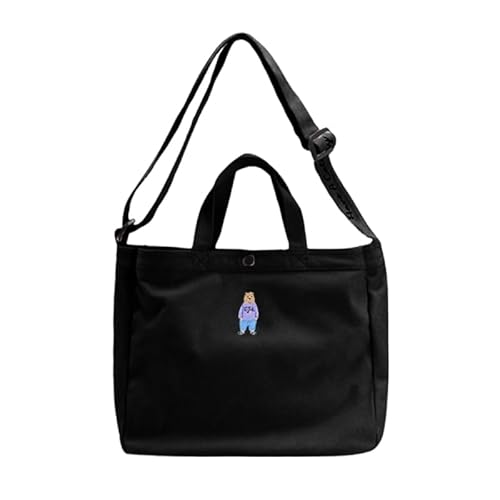 Jiqoe Modische Handtasche, einfache Umhängetasche, Crossbody-Tasche für Damen und Mädchen, vielseitige Kuriertasche, bestickter Bär, Reisetasche, Schwarz von Jiqoe