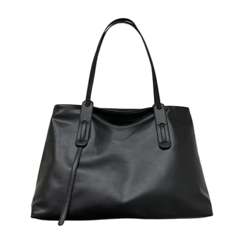 Jiqoe Modische Schultertasche für Mädchen und Damen, vielseitige Handtasche, einfarbig, Einkaufstasche, Herbst, Winter, Ledertasche, Schwarz von Jiqoe