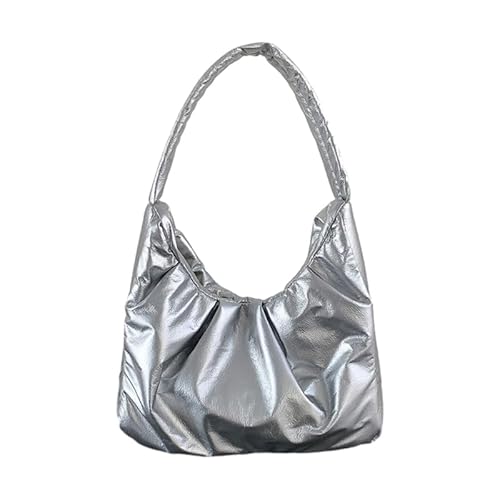 Jiqoe Modische plissierte Schultertasche, großes Fassungsvermögen, Achseltasche, gerüschtes Design, trendige Tasche, vielseitig, einfarbig, Reisetasche, silber von Jiqoe