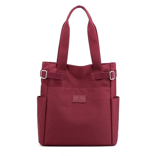 Jiqoe Nylon-Tragetasche, große Kapazität, Schultertasche für Mädchen und Frauen, vielseitige Geldbörse, einfache Reisetasche, trendige Schulbuchtasche, dunkelrot von Jiqoe