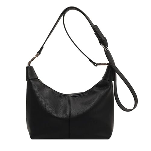 Jiqoe PU-Tasche, einfarbig, Umhängetasche, großes Fassungsvermögen, Schultertasche für Mädchen, Teenager, Frauen, Freizeit, vielseitig, trendige Tasche, Schwarz von Jiqoe