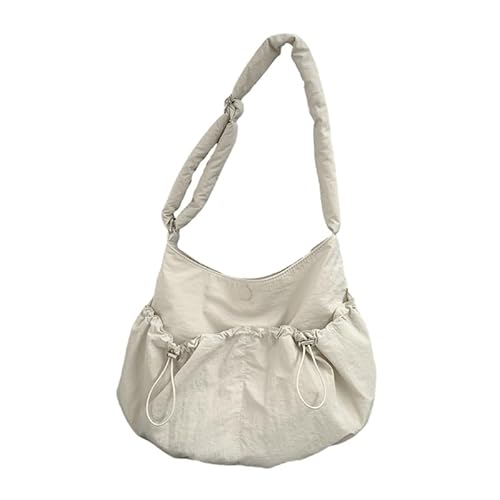 Jiqoe Plissierte Umhängetasche, einfarbig, Nylon, Schultertaschen für Damen und Mädchen, gerüschter Kordelzug, modische Einkaufstasche, khaki von Jiqoe