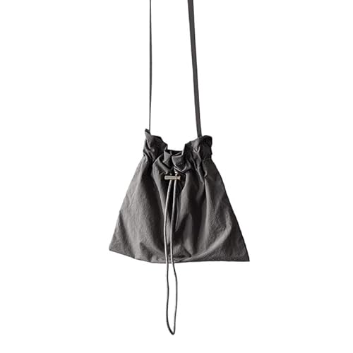 Jiqoe Plissierte Umhängetasche, modische Umhängetasche, einfarbig, trendige Tasche für Mädchen und Frauen, gerüschtes Design, Kordelzug, Nylon-Taschen, Schlamm-Farbe. von Jiqoe