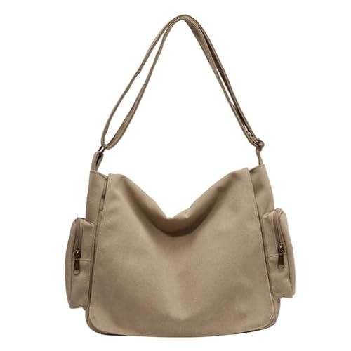 Jiqoe Retro Canvas Campus Crossbody Taschen für Damen und Herren, modische große Messenger Sling Schultertasche, khaki von Jiqoe