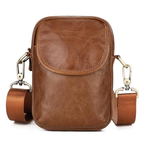 Jiqoe Schlichte Vintage-Umhängetasche, Freizeittasche, Mini-Quadrate, trendige Taschen für Herren, Retro, Crossbody-Taschen, Handytaschen, braun von Jiqoe