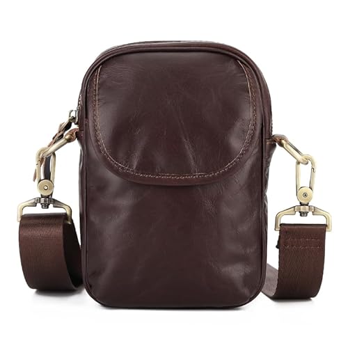 Jiqoe Schlichte Vintage-Umhängetasche, Freizeittasche, Mini-Quadrate, trendige Taschen für Herren, Retro, Crossbody-Taschen, Handytaschen, coffee von Jiqoe