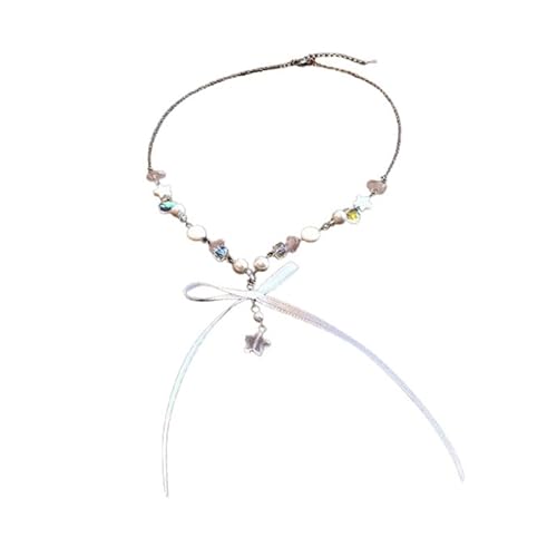 Jiqoe Schlüsselbeinkette mit Schleife und Stern für Damen und Mädchen, bunte Perlen, handgefertigt, Choker, verstellbares Schlüsselbeinkette, Schmuck, Metall von Jiqoe