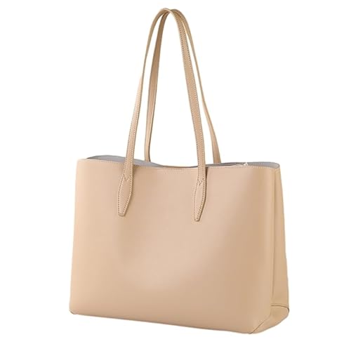 Jiqoe Shopper PU-Tasche, Einkaufstasche, großes Fassungsvermögen, Handtasche, Schultertasche, einfarbig, trendige Taschen, Schultasche für Mädchen und Frauen, khaki von Jiqoe