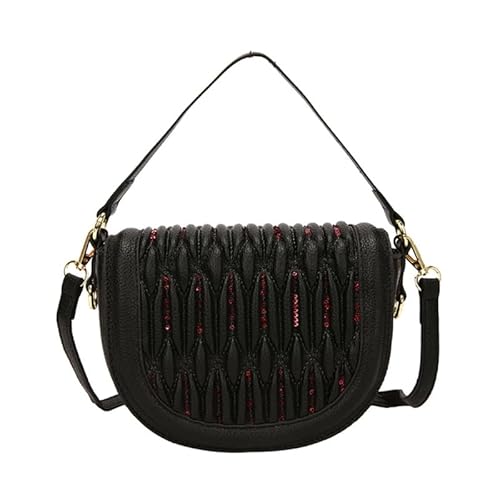 Jiqoe Stilvolle Umhängetasche mit plissiertem Design, koreanische Mode, Satteltasche, Crossbody-Tasche für Damen und Mädchen, Schwarz von Jiqoe