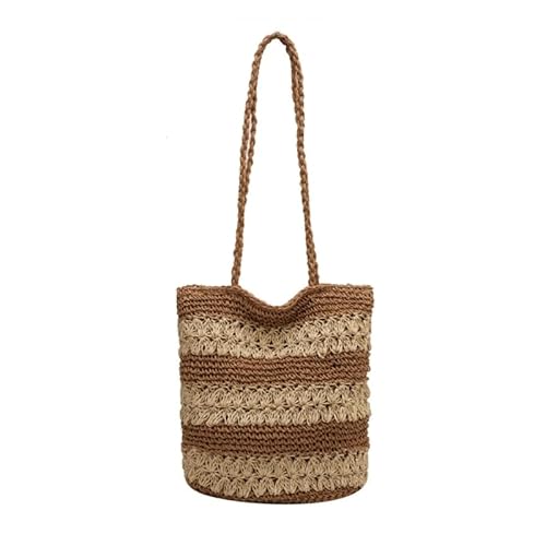 Jiqoe Strandtasche, gewebte Umhängetasche, vielseitig, modisch, trendig, gehäkelt, gestrickt, Umhängetasche, Reisetasche, Damengeldbörse für Damen und Mädchen, khaki von Jiqoe