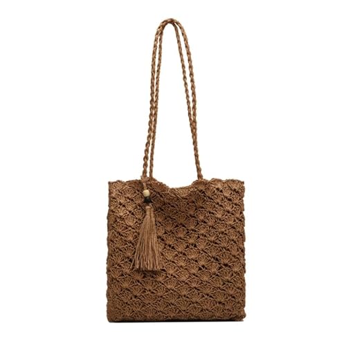 Jiqoe Trendige Stroh-Handtasche für Damen, große Kapazität, gewebte Tragetasche mit Reißverschluss, für Strand und den täglichen Gebrauch, khaki von Jiqoe