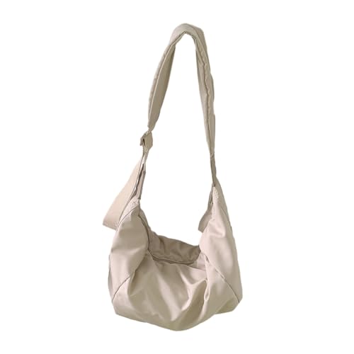 Jiqoe Umhängetasche, Schultertaschen für Mädchen und Frauen, trendige Knödeltasche, einfarbig, modische Freizeittasche, Nylontasche, beige von Jiqoe