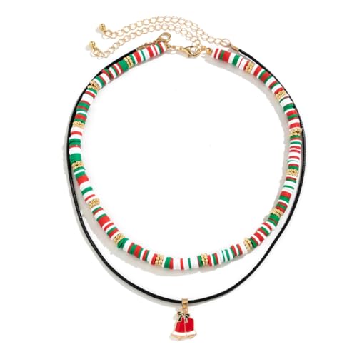 Jiqoe Weihnachtsanhänger-Halsketten-Set, Perlen, verstellbare Länge, Choker, stapelbar, Schlüsselbeinkette, modische Halskette, Imitation Kristall + Kupferkette von Jiqoe