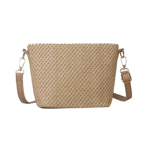 Lässige gewebte Umhängetasche, Reise, Crossbody-Tasche, Sommer, Strand, Tasche für Damen und Mädchen, Strohgewebe, kleine Eimertasche, khaki von Jiqoe