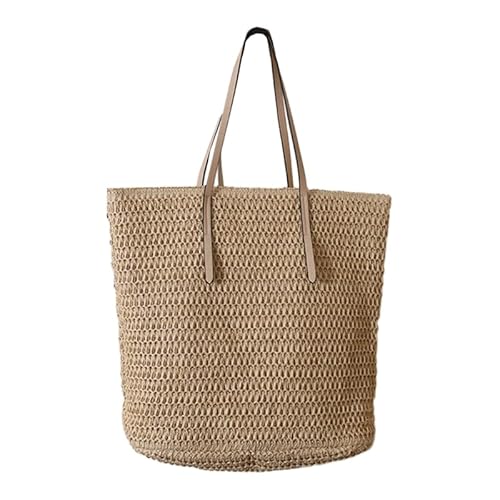 Lässige gewebte Umhängetasche, Reise, Sommer, Strand, Handtasche, Damen, Mädchen, großes Fassungsvermögen, Strohgewebe, Freizeittasche, beige von Jiqoe