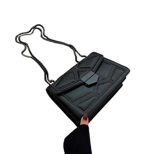 Schlichte und schicke Umhängetasche für Damen, mit Nietenkette, luxuriöses PU-Schultertasche für Damen, mit einzigartigem Design, Schwarz von Jiqoe