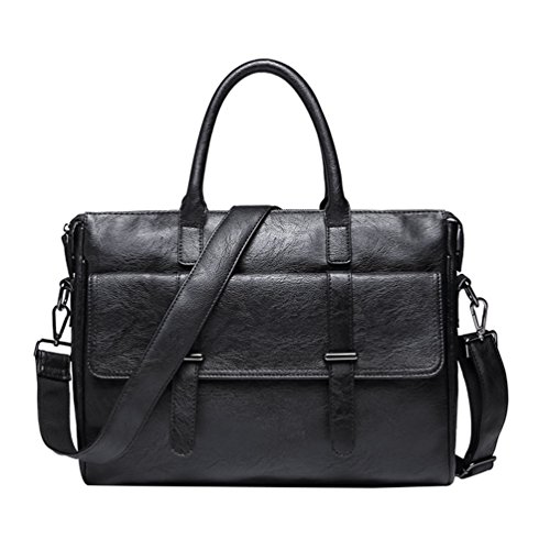 Jitong Herren PU Leder Business Tasche Umhängetasche Elegance Büro Aktentasche Laptoprucksäcke Businesstasche Briefcase Messenger Bag (Schwarz, 37 * 9 * 30 CM) von Jitong