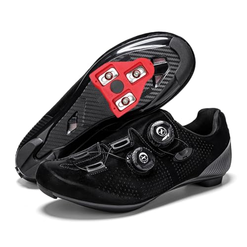 JiuQing Fahrradschuhe Herren Damen Rennrad Indoor Bike Schuhe Kompatibel Mit Peloton SPD Delta Cleats Leichtes Outdoor-Reiten,Schwarz,45 EU von JiuQing