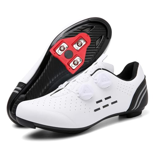 JiuQing Fahrradschuhe Herren Damen Rennrad Mountainbike-Schuhe Kompatibel Mit Peloton SPD Look Delta Cleats Fahrradschuhe,White b,45 EU von JiuQing