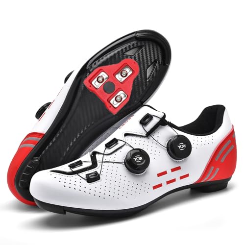 JiuQing Herren-Fahrradschuhe Kompatibel Mit Peloton SPD Delta Cleats Indoor Outdoor Road Riding Bike-Schuhen,Rot,40 EU von JiuQing