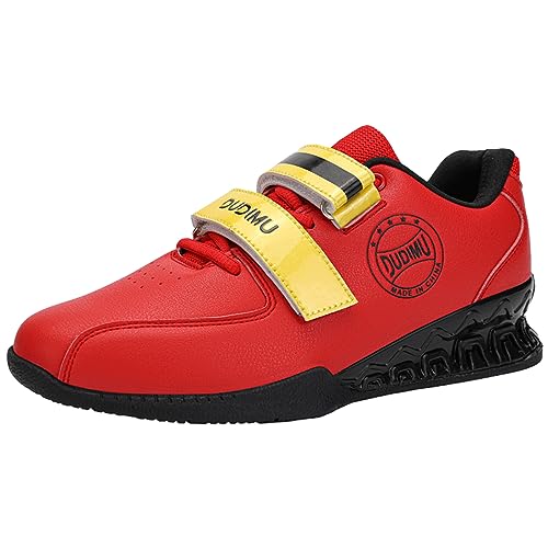 JiuQing Herren Gewichtheberschuhe Indoor Squat Deadlift Schuhe Fitness Cross-Trainer Sneaker,Rot,44 EU von JiuQing