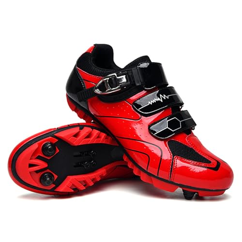 JiuQing Herren MTB Fahrradschuhe Damen Mountainbike Schuhe Kompatibel Mit SPD 2-Schrauben SPD Cleats Für Indoor Outdoor,Rot,41 EU von JiuQing