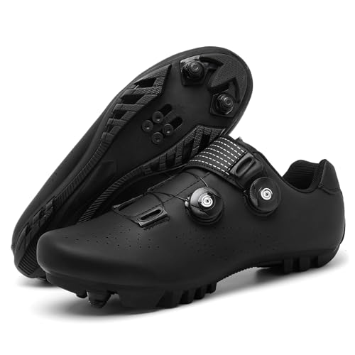 JiuQing Herren Mountain Fahrradschuhe MTB Fahrradschuhe Kompatibel Mit SPD 2-Schrauben SPD Cleats Outdoor Reise Fahrradschuhe,Schwarz,44 EU von JiuQing