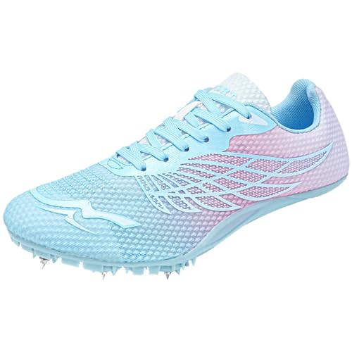 JiuQing Leichtathletik-Schuhe Spikes Sprint-Turnschuhe Leichte Spring- Lauf- Und Rennschuhe Für Männer Und Frauen,Rosa,36 EU von JiuQing