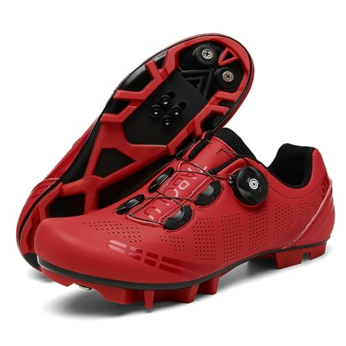 JiuQing Mountain Cycling Shoes Herren MTB Schuhe Outdoor Reise Fahrradschuhe Kompatibel Mit SPD 2 Bolzen Mit Cleats,Rot,43 EU von JiuQing