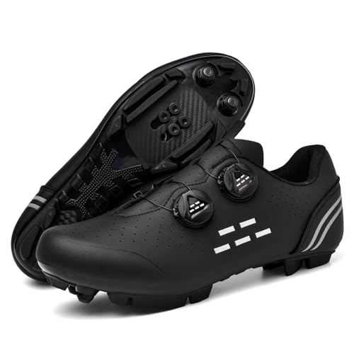 JiuQing Mountainbike-Schuhe Für Herren Damen MTB-Fahrradschuhe Kompatibel Mit SPD-Cleats Für Drinnen Und Draußen,Schwarz,39 EU von JiuQing