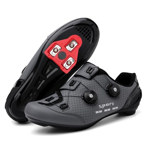 JiuQing Rennradschuhe Für Herren Damen Fahrradschuhe Kompatibel Mit Peloton SPD Delta Cleats Reitschuhe Für Drinnen Und Draußen,Grau,43 EU von JiuQing