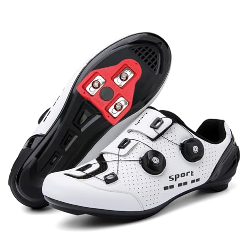 JiuQing Rennradschuhe Für Herren Damen Fahrradschuhe Kompatibel Mit Peloton SPD Delta Cleats Reitschuhe Für Drinnen Und Draußen,Weiß,39 EU von JiuQing