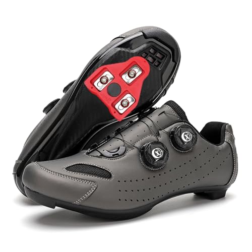 JiuQing Unisex-Fahrradschuhe Kompatibel Mit Peloton SPD Indoor-Rennradschuhen Delta Cleats Outdoor-Reitschuhen,Grau,41 EU von JiuQing