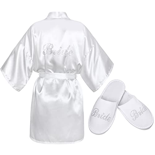 Jiuguva 2 Stück Braut-Hochzeits-Hausschuhe, Robe-Set, Braut-Satin-Bademantel, Braut-Hausschuhe, Braut-Hausschuhe, weiße Hausschuhe für Junggesellinnenabschied, Weiss/opulenter Garten, Medium Jiuguva 2 Stück Braut-Hochzeits-Hausschuhe, Robe-Set, Braut-Satin-Bademantel, Braut-Hausschuhe, Braut-Hausschuhe, weiße Hausschuhe für Junggesellinnenabschied, Weiss/opulenter Garten, Medium von Jiuguva
