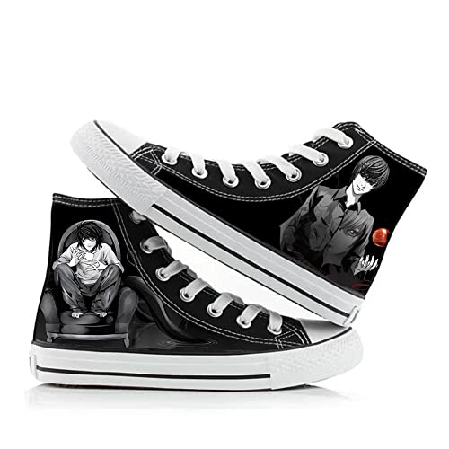 Anime Death Note Canvas Schuhe, 3D Druck Casual Hi-Top Turnschuhe, Unisex Schnürschuhe Mode Leicht Atmungsaktiv Flache Schuhe für Outdoor Sport, Typ 2, 36 1/3 EU von Jiumaocleu