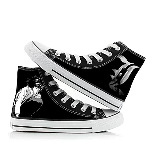 Anime Death Note Canvas Schuhe, 3D Druck Casual Hi-Top Turnschuhe, Unisex Schnürschuhe Mode Leicht Atmungsaktiv Flache Schuhe für Outdoor Sport, Typ 5, 41 1/3 EU von Jiumaocleu