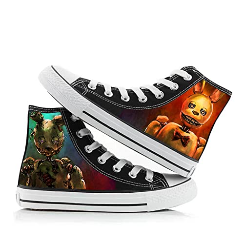 FNAF Shoes Security Breach Fazbear's Piazzari Anime Cosplay Leinwand Schuhe Horror Spiel Charakter Druck Schuhe Unisex Schnürschuhe Casual Fashion Sneakers, Typ 2, 41 1/3 EU von Jiumaocleu