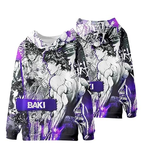 Jiumaocleu Anime BAKI Hoodie Sweatshirt, Hanma Baki Yujiro 3D Pullover Mode Lose Langarm Cosplay Top für Jungen Herren von Jiumaocleu