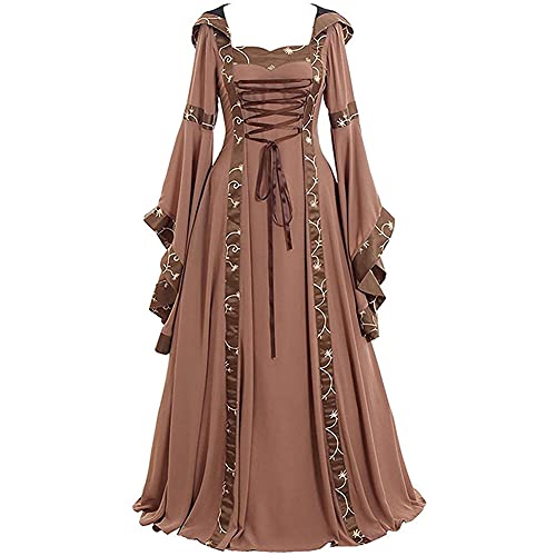 Jiumaocleu Frauen Renaissance Kostüm Mittelalter Vintage Kleid, Ausgestellte Langarm Vintage Rüschen Kleid, Viktorianisches Verkleidung Kostüm für Halloween Party Karneval Kostüm S-5XL von Jiumaocleu