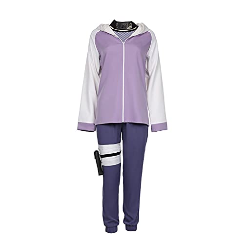 Jiumaocleu Hinata Cosplay Kostüm lila Frauen Trainingsanzug Set Joggen Sportbekleidung Anzug Casual Zip Up Tops und Hose mit Ninja Kopfschmuck Beintaschen Halloween Party Verkleidung, Hinata, 46, XL von Jiumaocleu