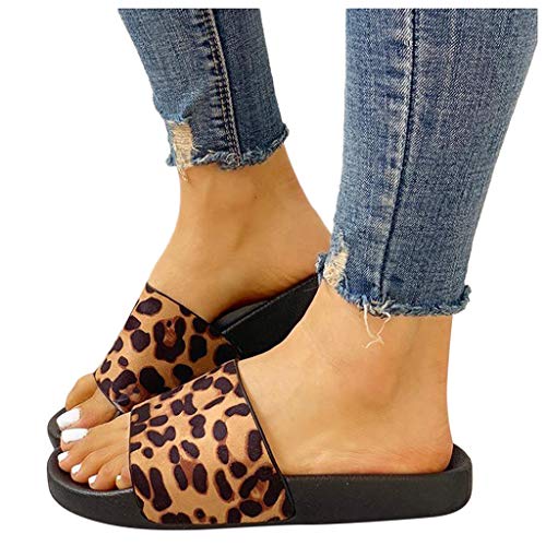 Sandalen Damen Sommer Flache Leopard Schlappen Bequeme Ultraweiche Strandsandalen Bohemian Freizeit Sommerschuhe Mode Atmungsaktiv Outdoorsandalen Flat Heel Anti-Rutsch Badeschuhe Größe 37-40 von Jiyuantm